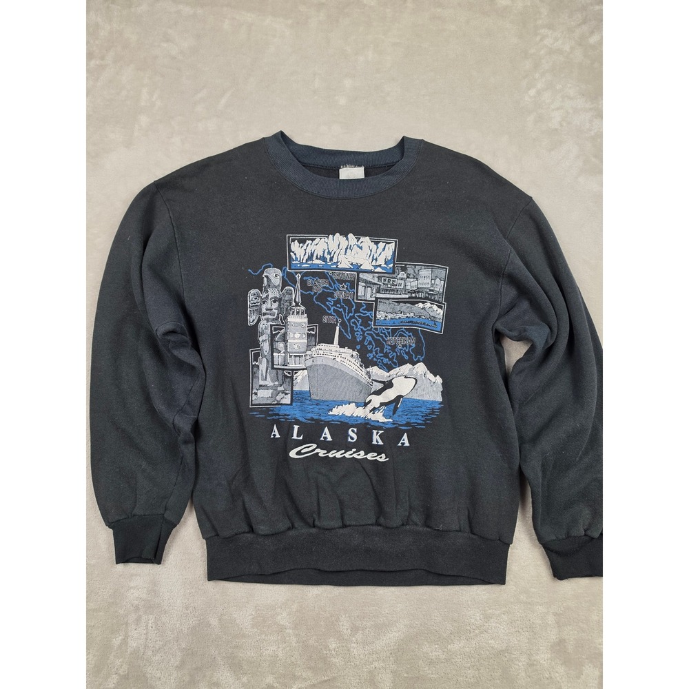 Vintage Beaver Creek Sweatshirt Women L Black Alaska Cruises Nature‎ USA Made
